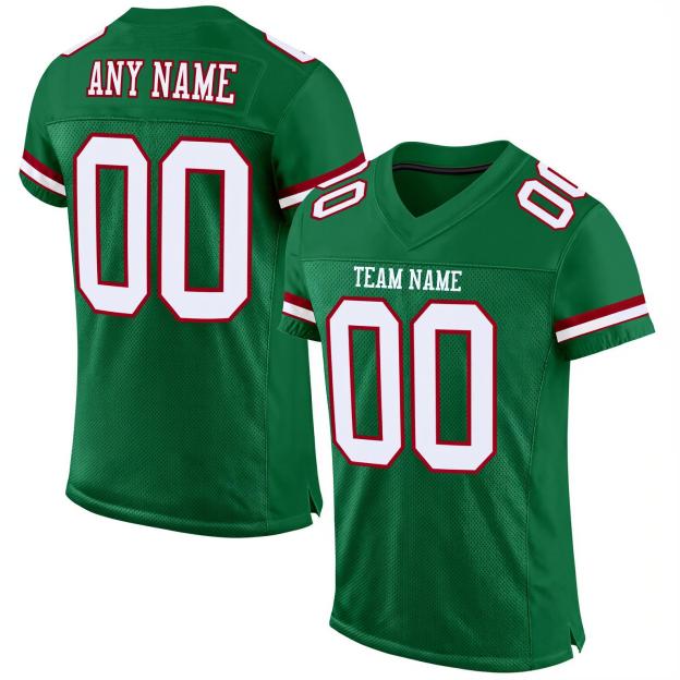Custom Kelly Green & White/Burgundy Football Jersey