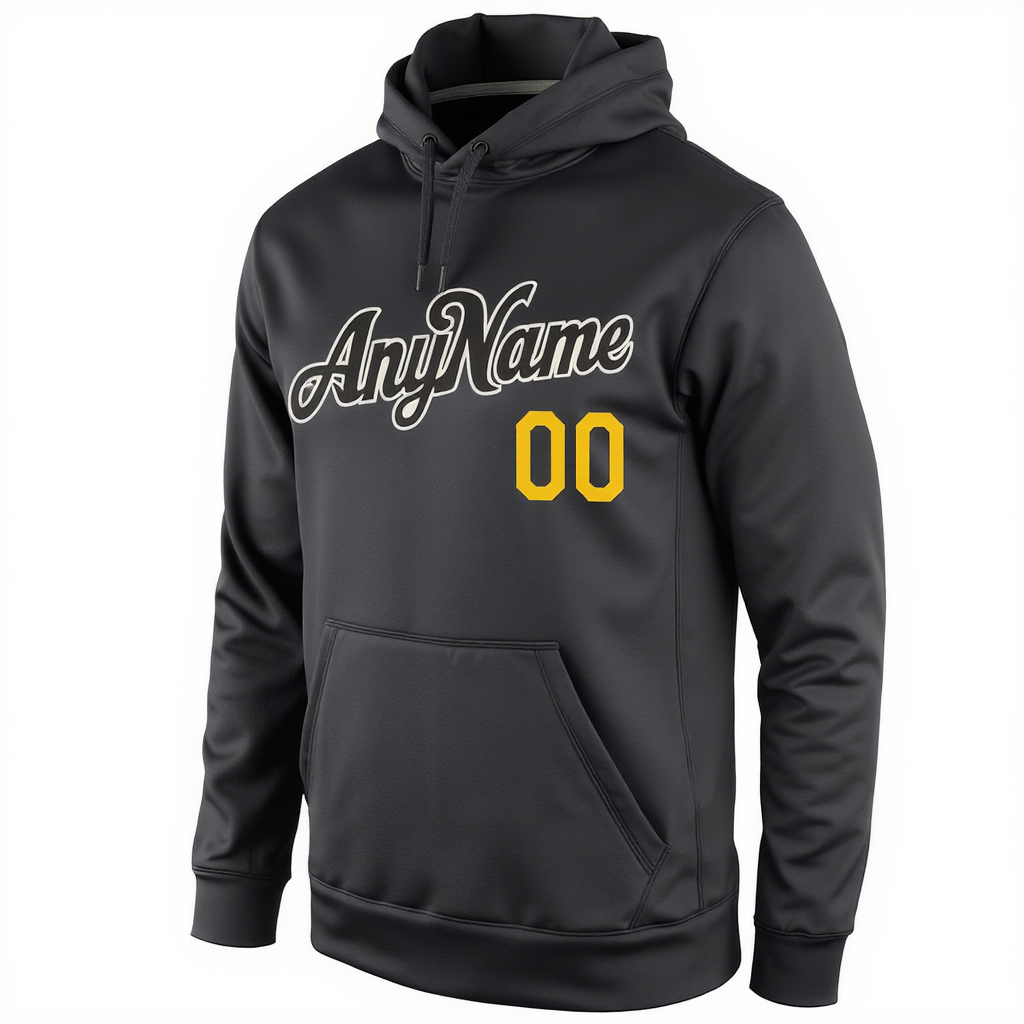 Custom Dark Grey & Yellow/White Pullover Sports Sweatshirt Hoodie
