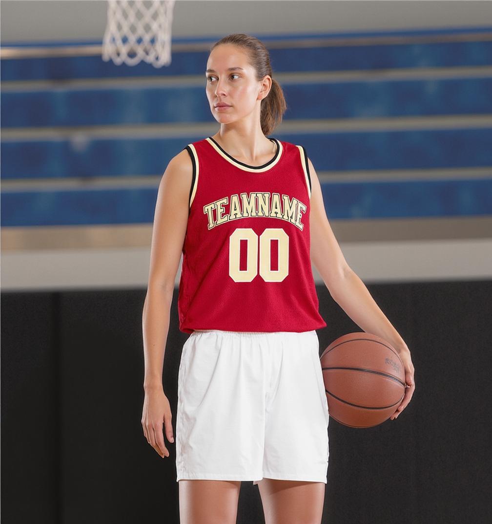 Custom Red & Beige/White Basketball Throwback Jersey