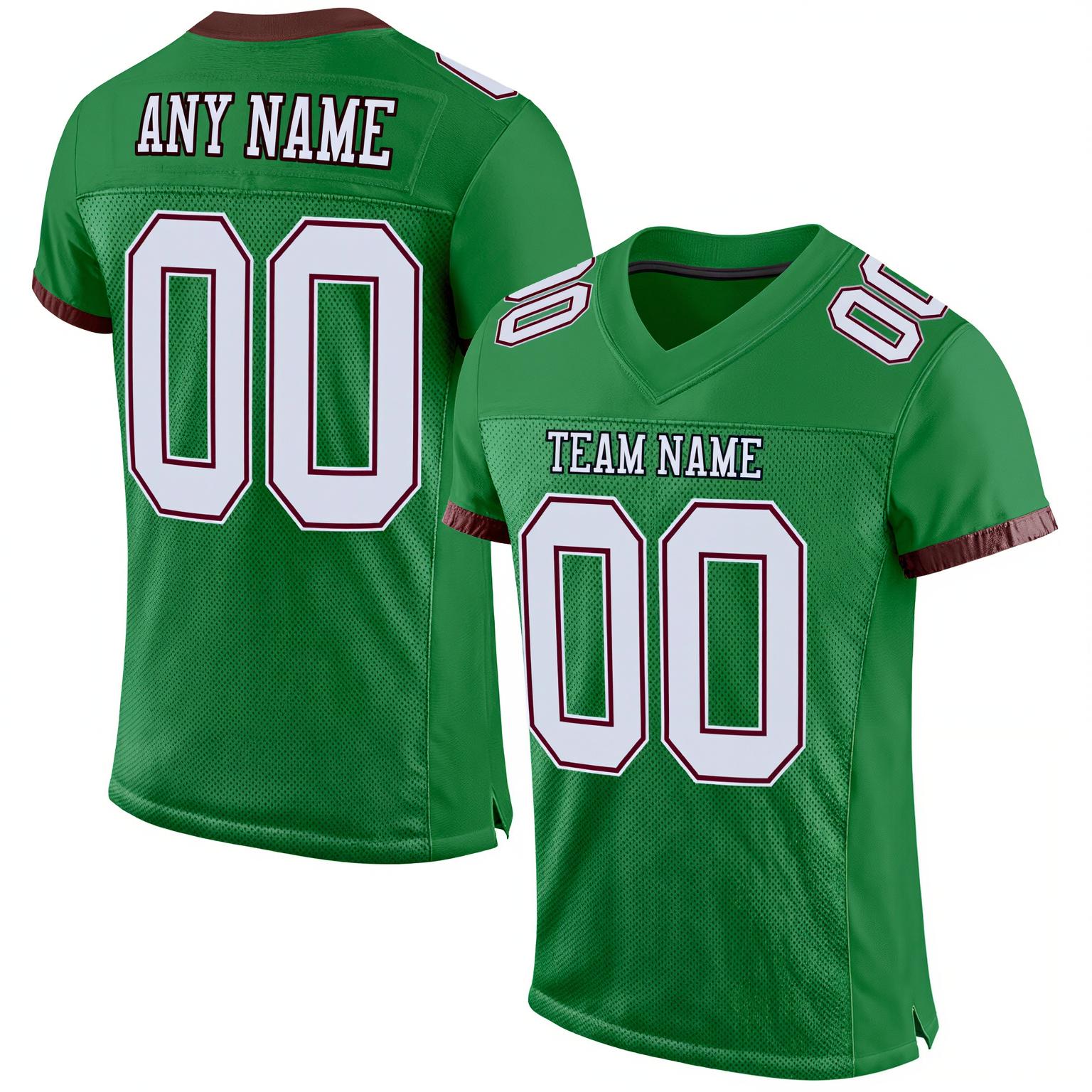 Custom Kelly Green & Grey/Burgundy Football Jersey