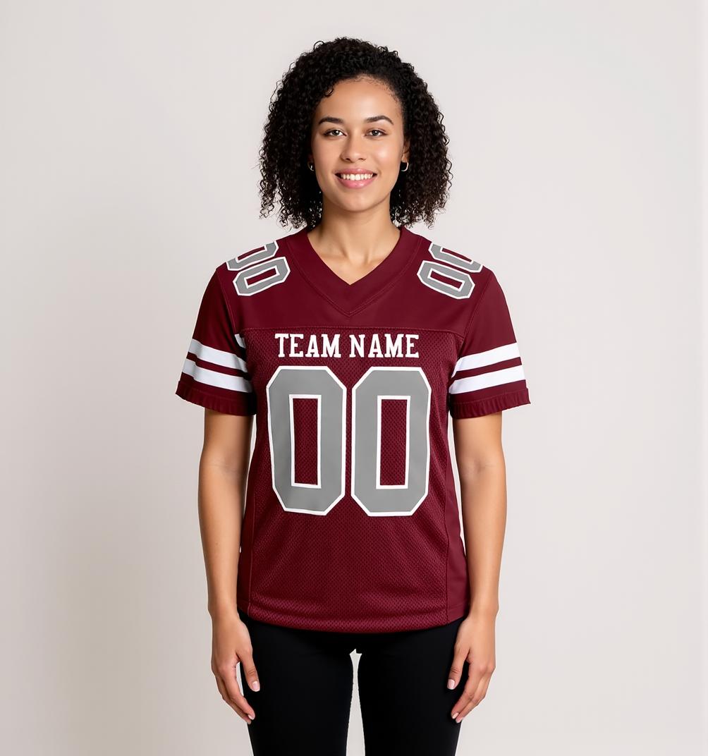 Custom Burgundy & Grey/White Football Jersey