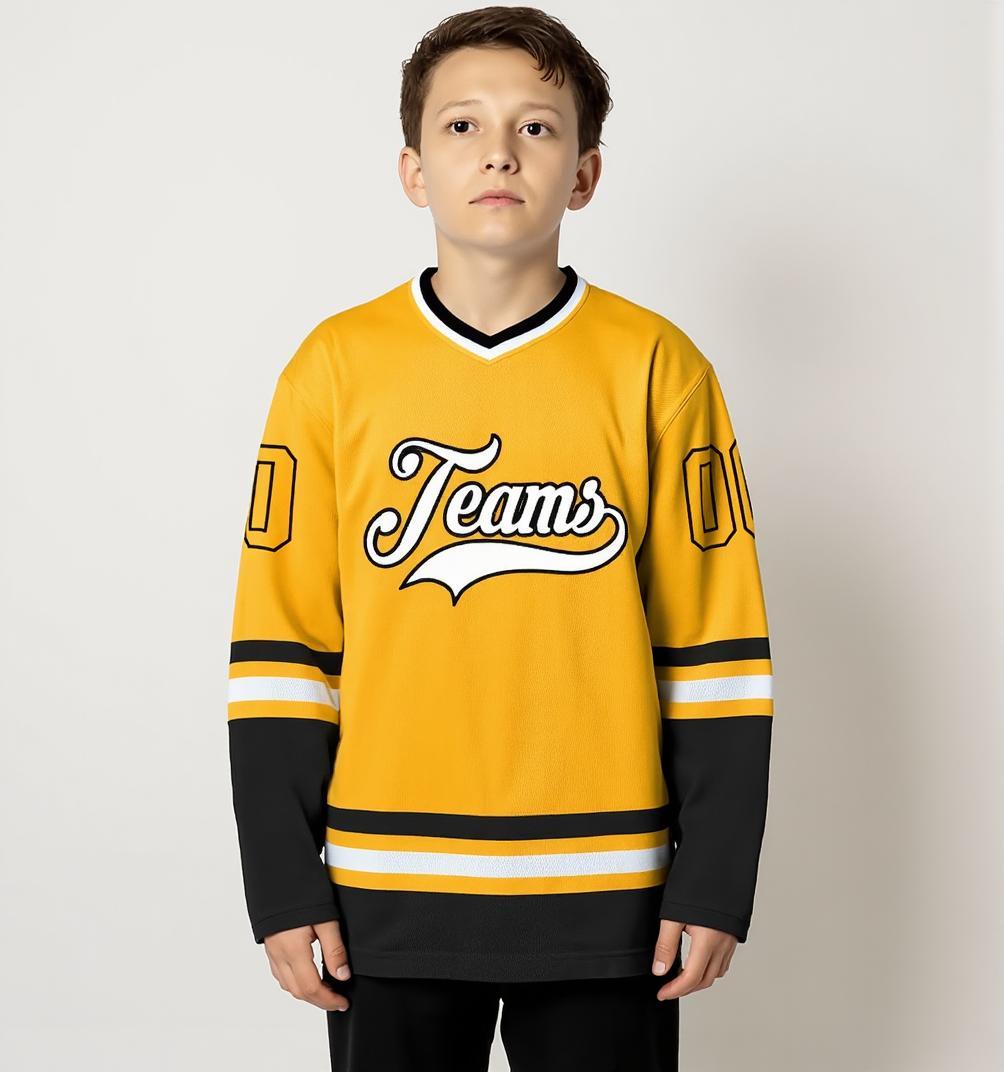 Custom Yellow & White/Black Hockey Jersey