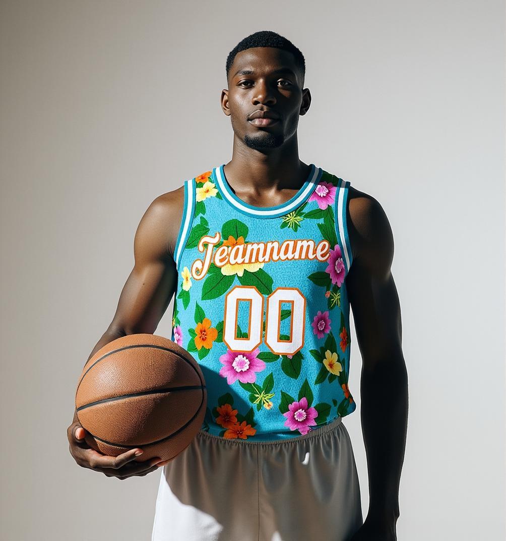 Custom 3D Pattern Aqua & White/Yellow Hawaii Flowers Basketball City Edition Jersey