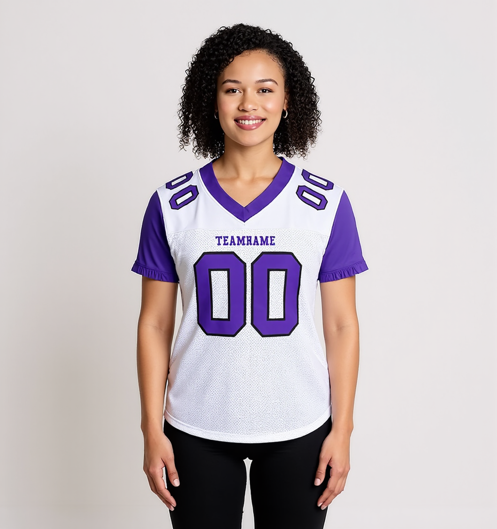 Custom White & Purple/Black Raglan Sleeves Football Jersey