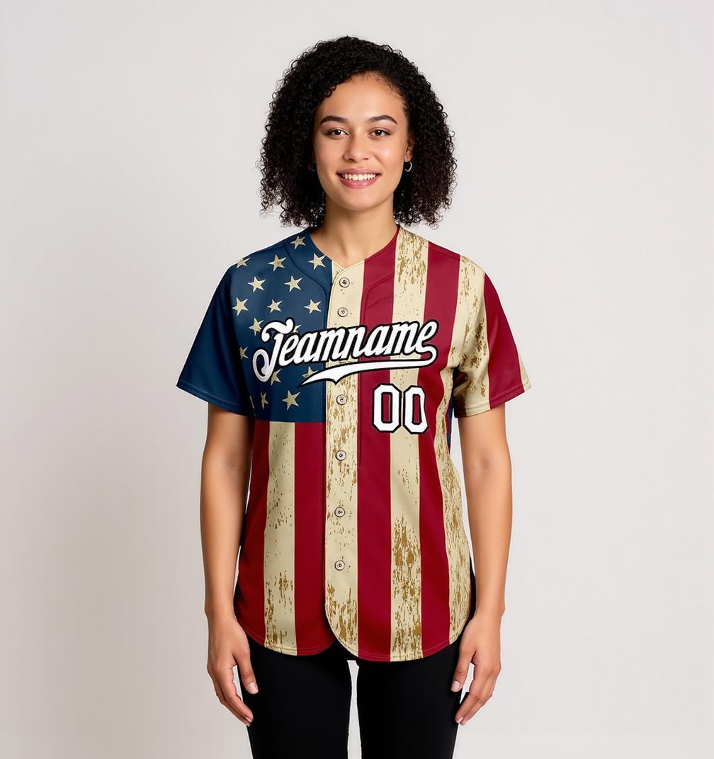Custom White & Red/Navy 3D Flag Fashion Baseball Jersey