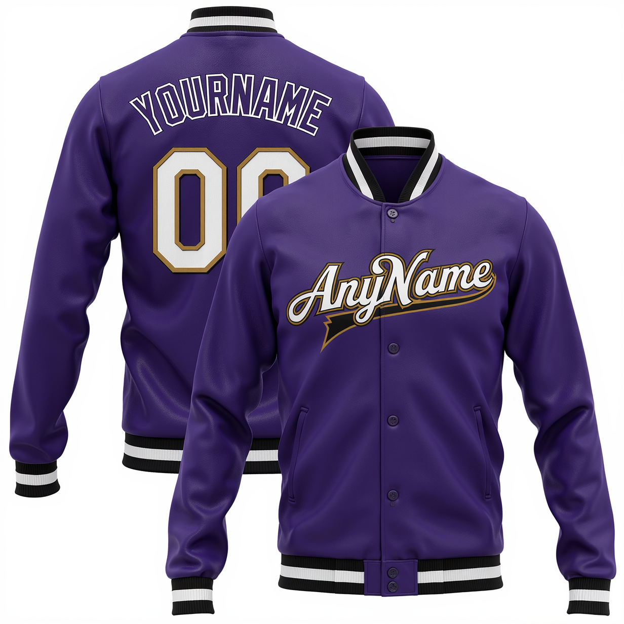 Custom Purple & White/Black Full-Snap Fleece Jacket