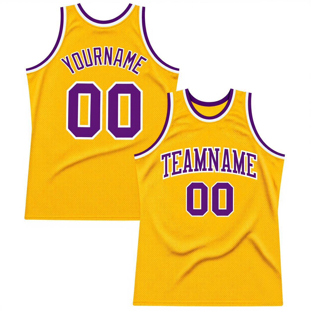 Custom Yellow & Purple/White Basketball Throwback Jersey