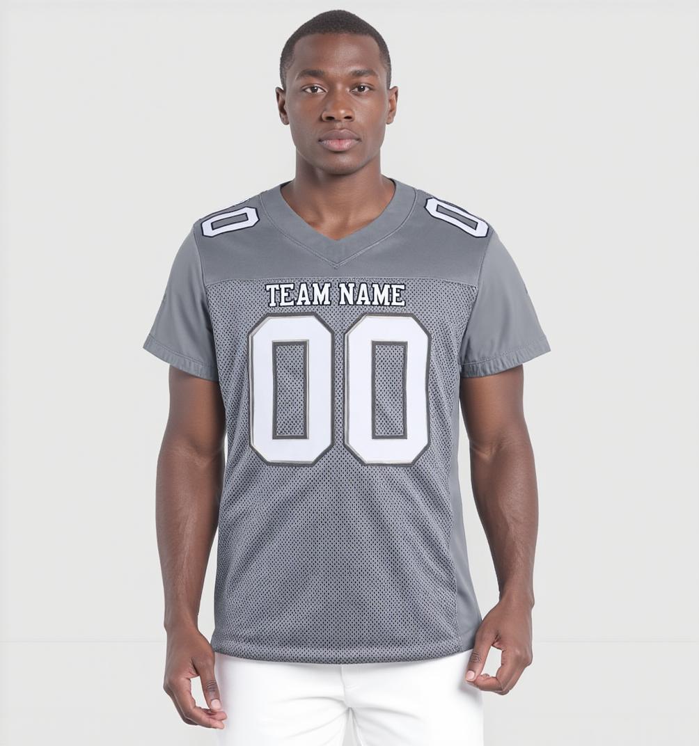 Custom Grey & Black/White Football Jersey
