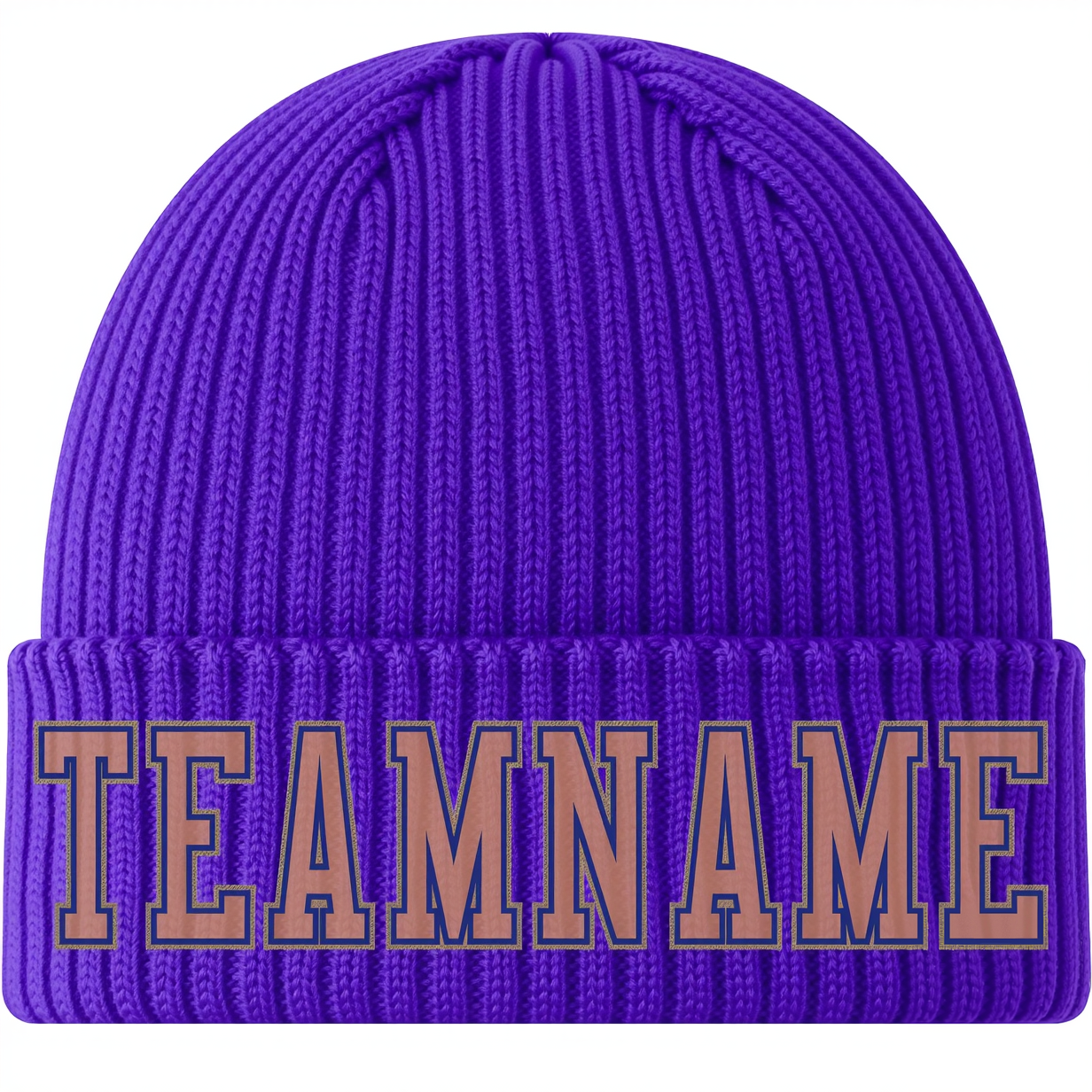 Custom Purple & Brown/Navy Stitched Cuffed Knit Hat