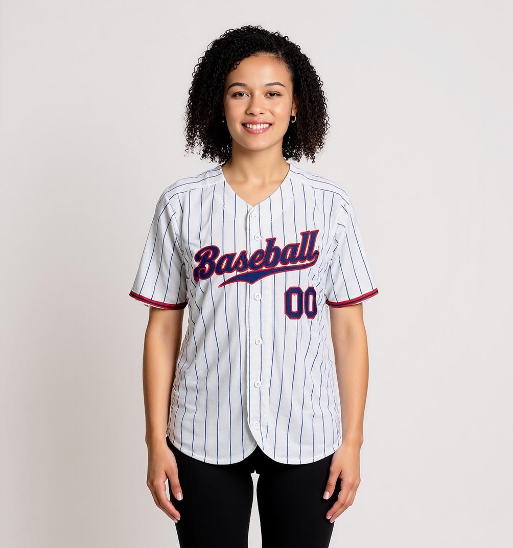 Custom Blue Pinstripes White&Navy Baseball Jersey