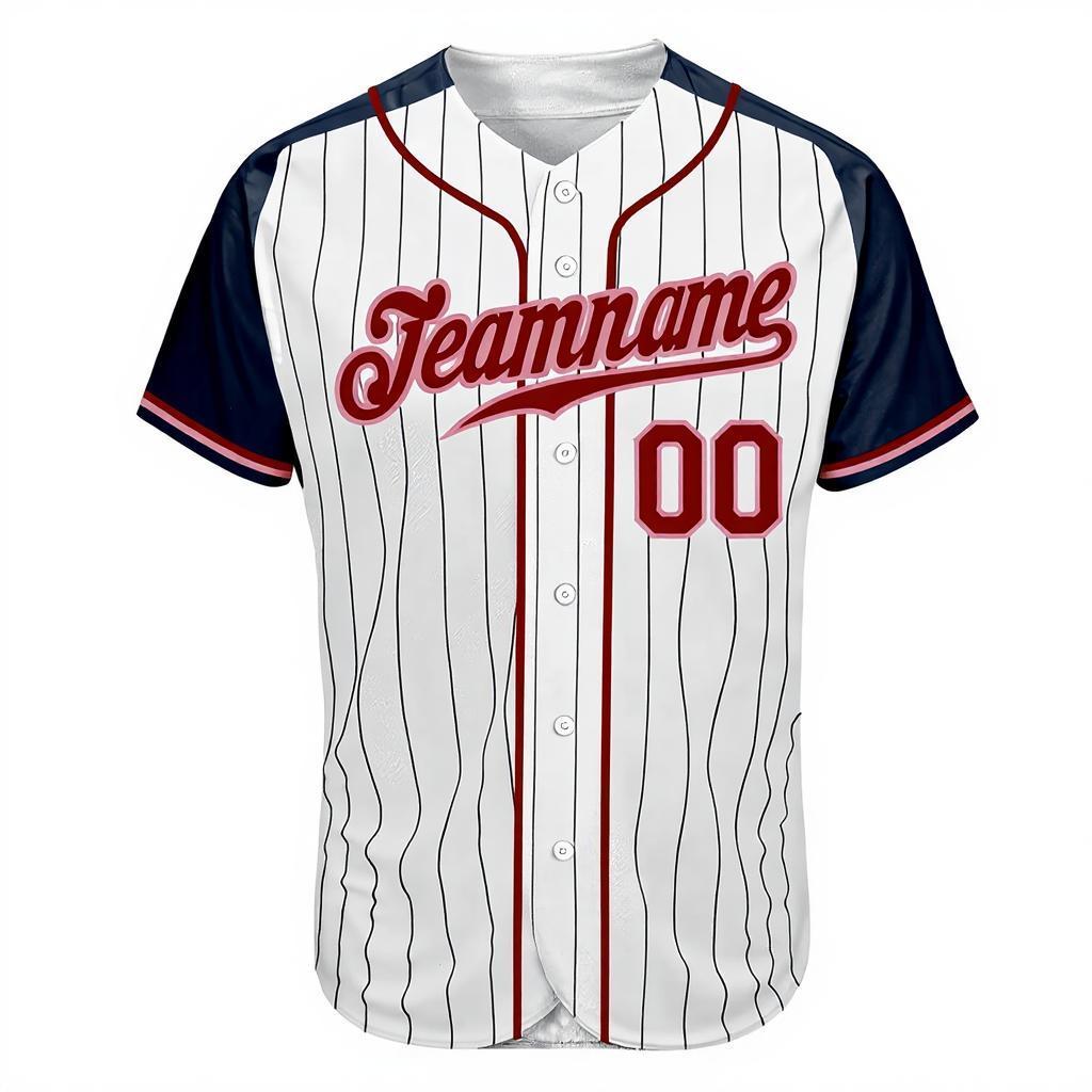 Custom White & Navy Pinstripes Raglan Sleeves Baseball Jersey