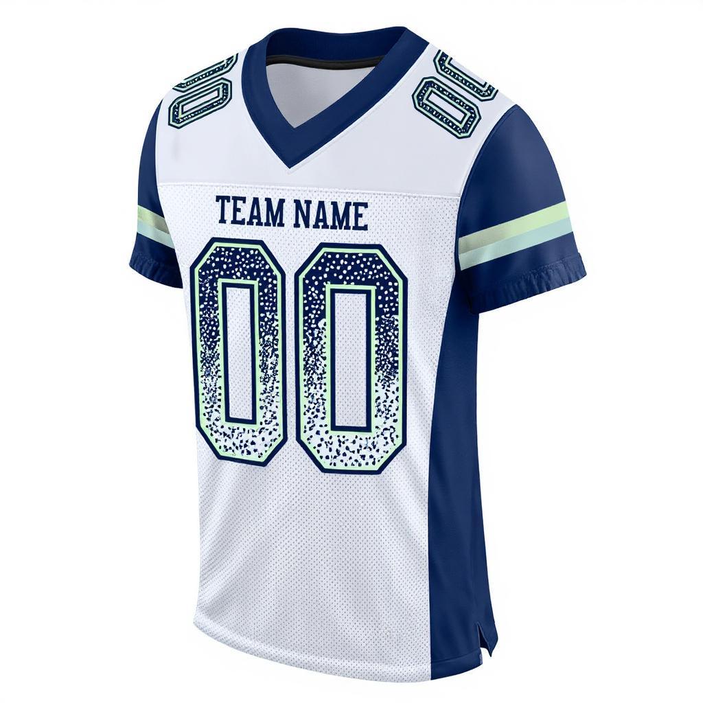 Custom White & Navy/Light Blue Drift Fashion Football Jersey