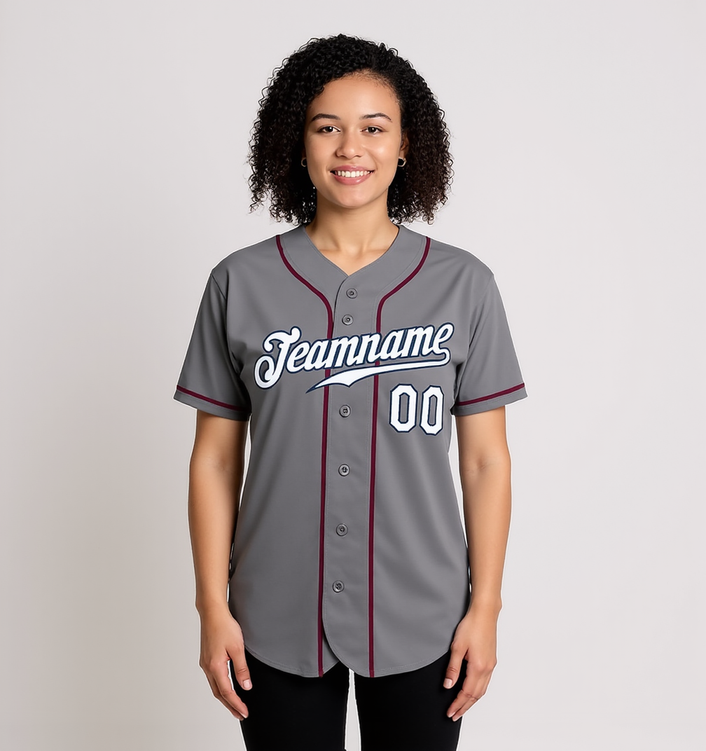Custom Grey & White/Navy Baseball Jersey