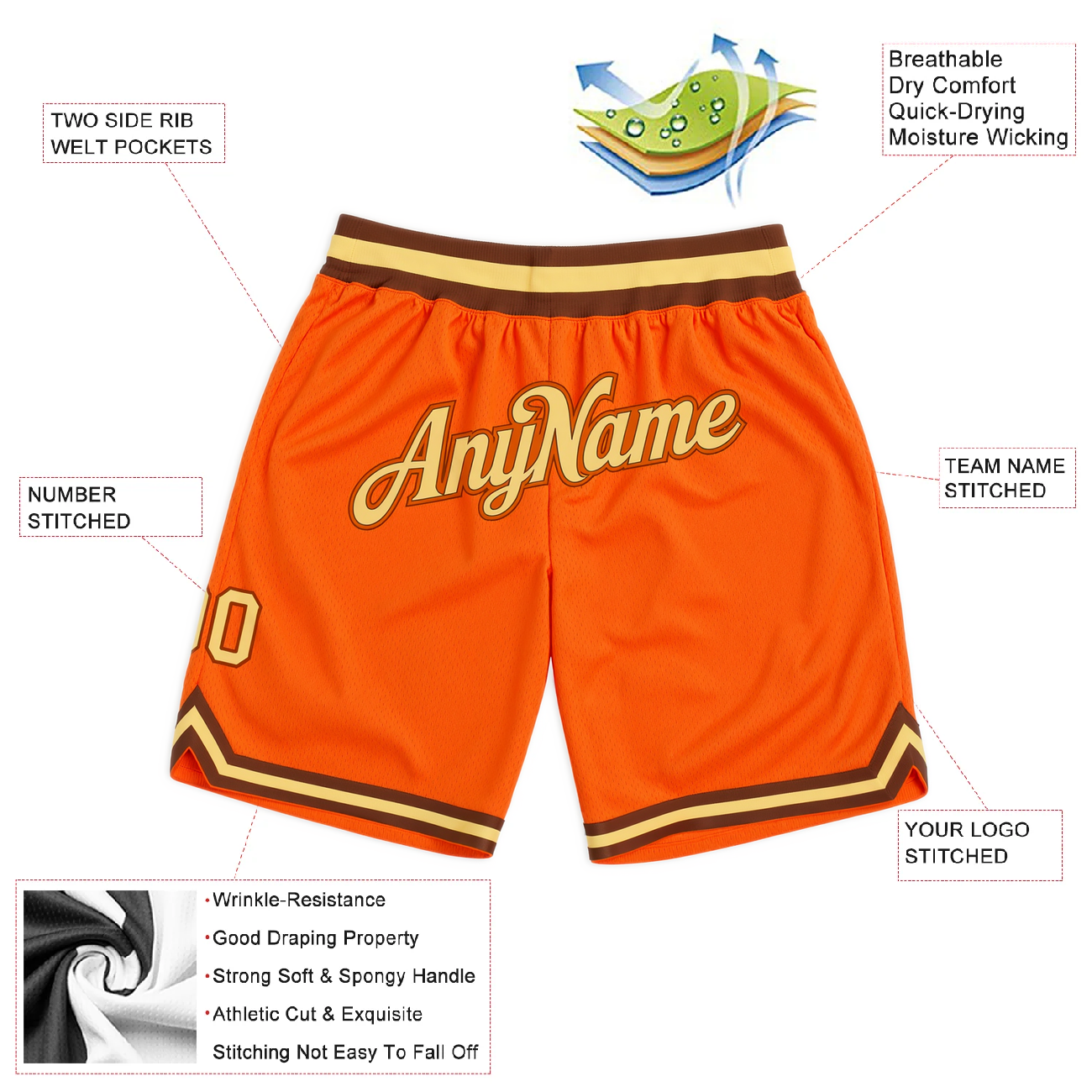 Custom Orange & Cream/Brown Throwback Shorts