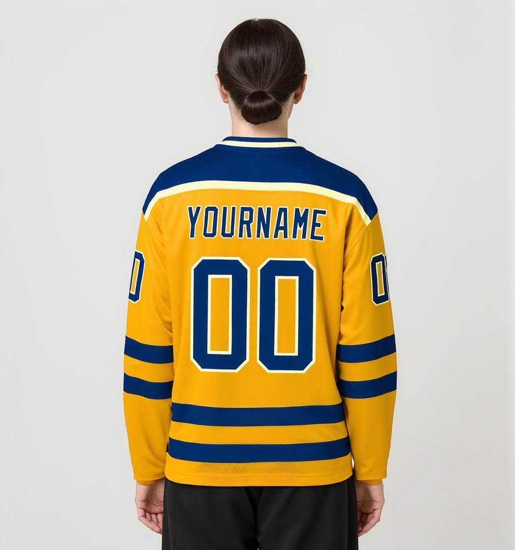 Custom Yellow & Royal/White Hockey Jersey