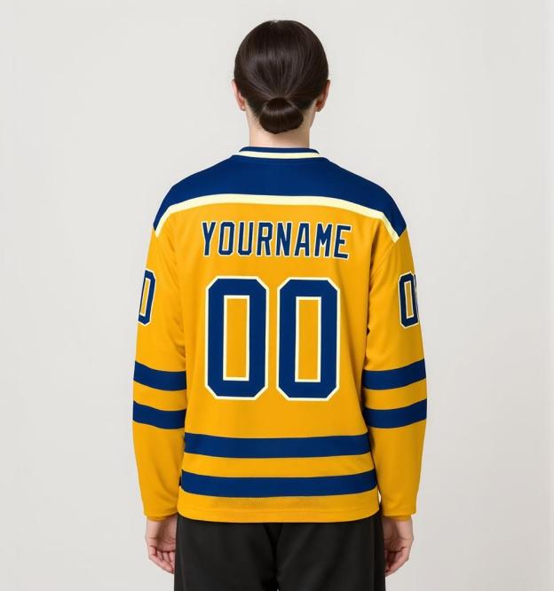 Custom Yellow & Royal/White Hockey Jersey