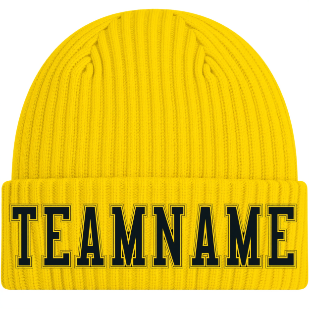 Custom Yellow & Black Stitched Cuffed Knit Hat
