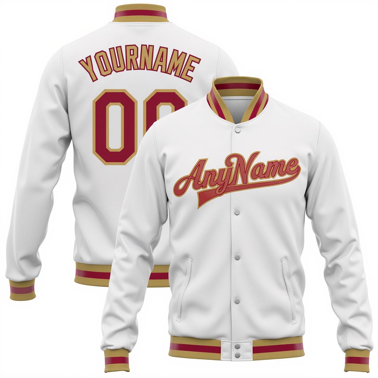 Custom White& Red/Khaki Full-Snap Fleece Jacket