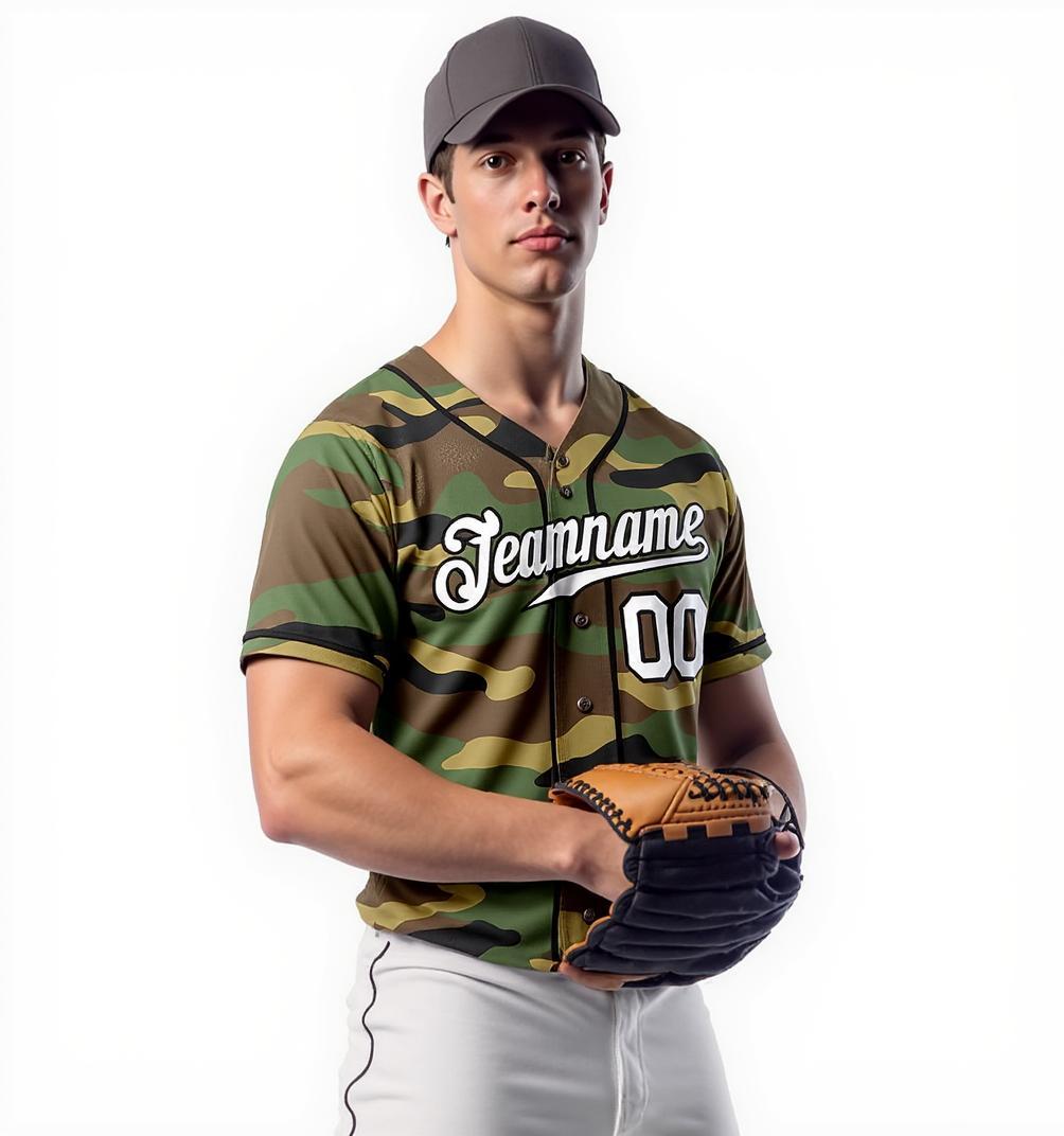 Custom Camo White & Black Salute To Service Baseball Jersey