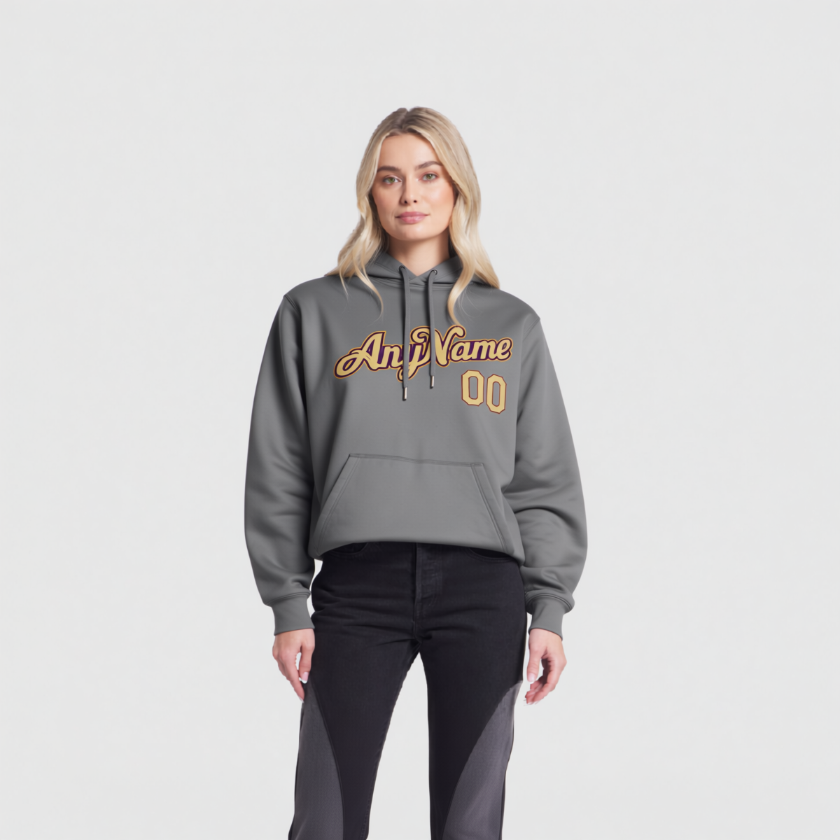 Custom Grey & Gold/Purple Pullover Sports Sweatshirt Hoodie