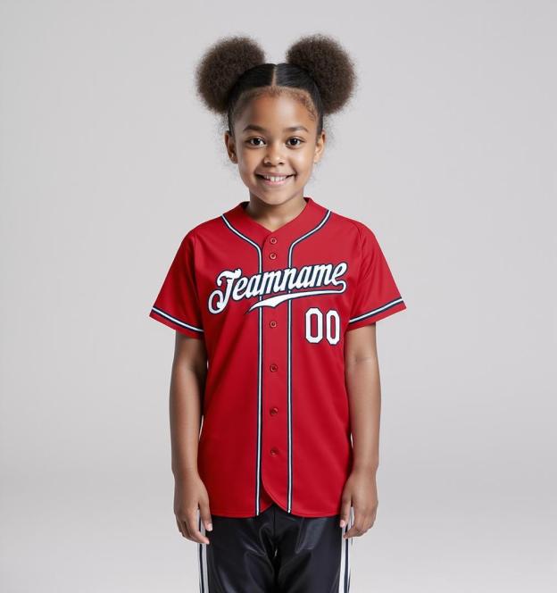 Custom Red & White/Navy Baseball Jersey