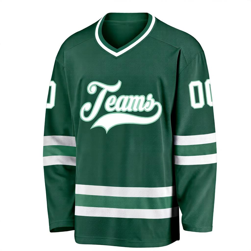 Custom Midnight Green & White Hockey Jersey
