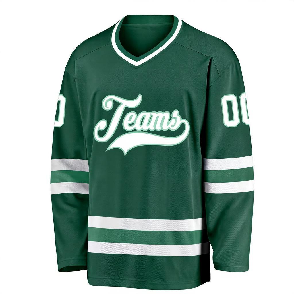 Custom Midnight Green & White Hockey Jersey
