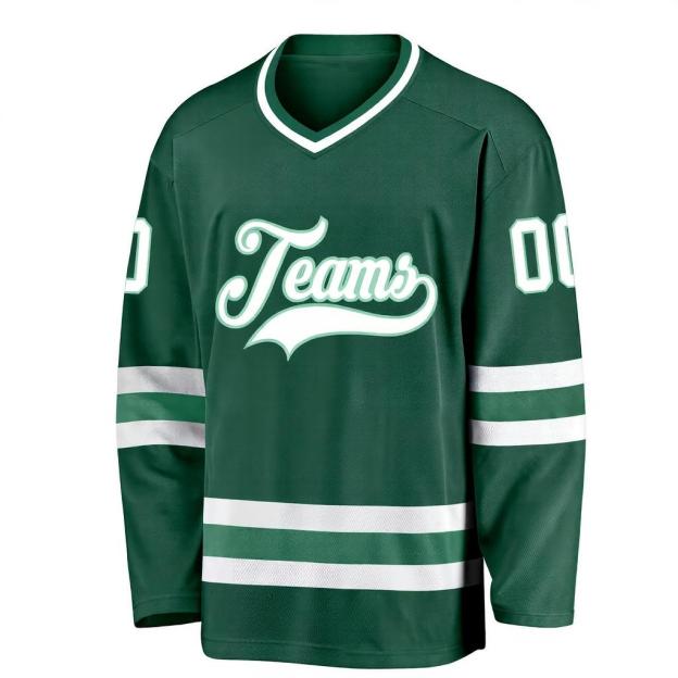 Custom Midnight Green & White Hockey Jersey