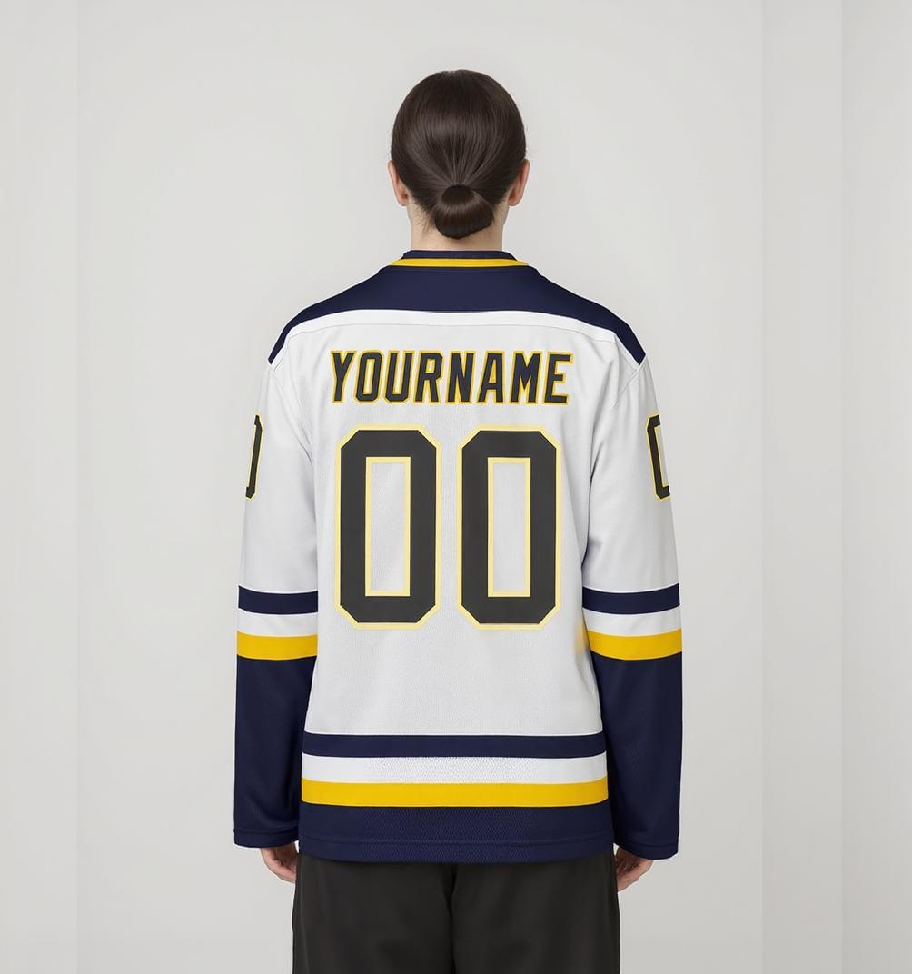 Custom White & Orange/Navy Hockey Jersey