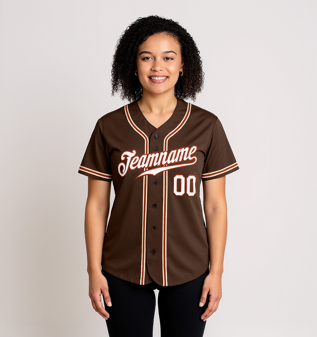 Custom Brown & White/Red Baseball Jersey