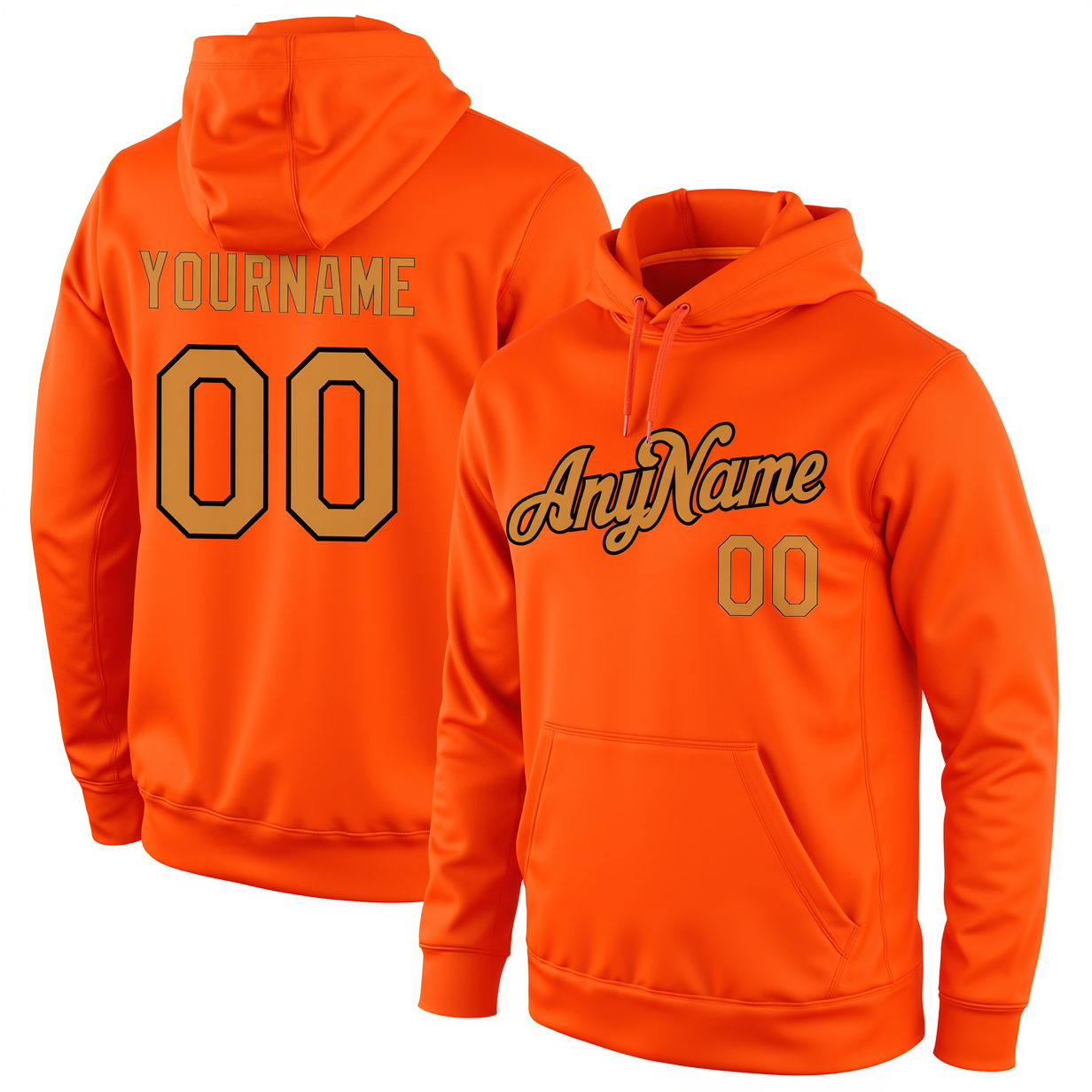 Custom Orange & Gold/Black Pullover Sports Sweatshirt Hoodie