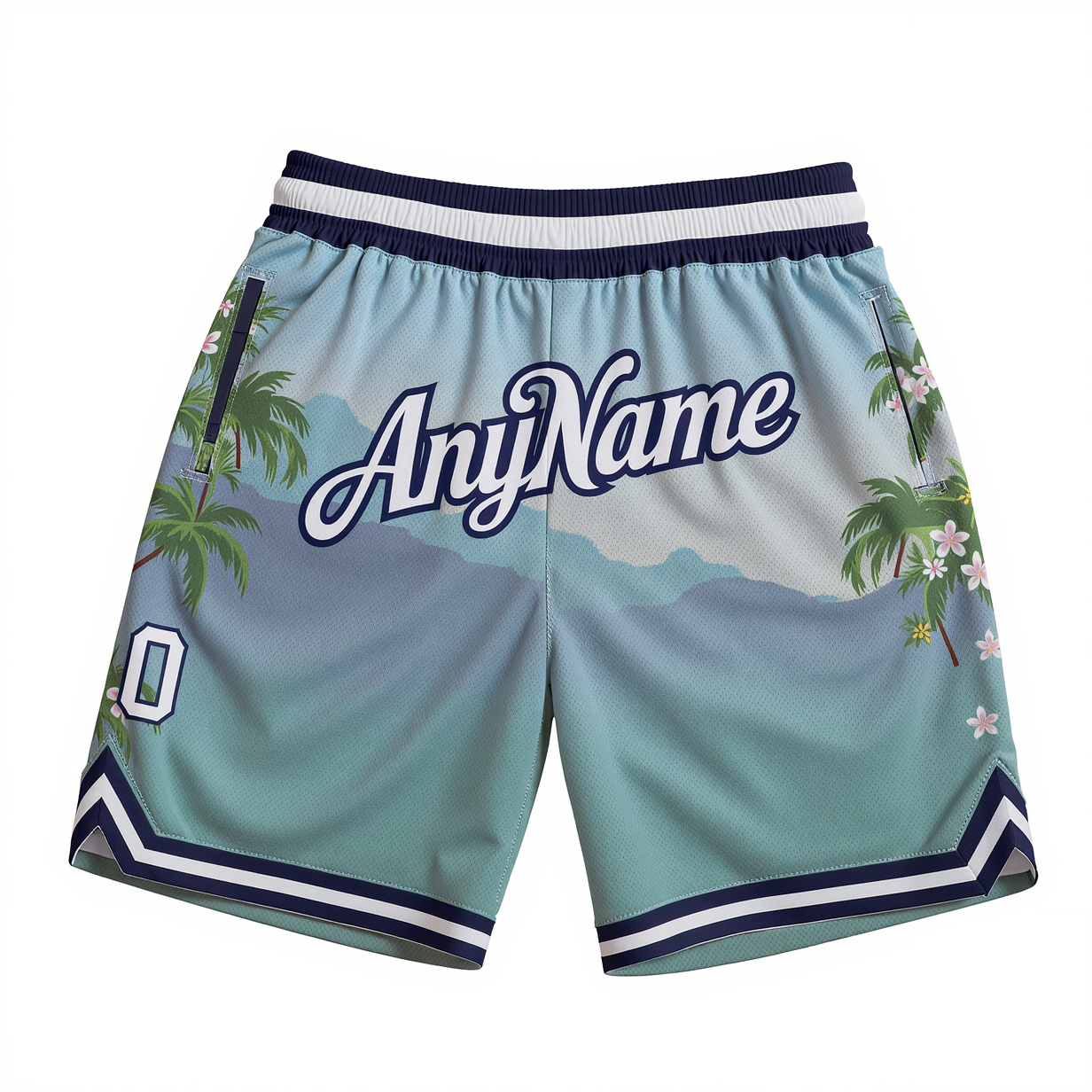 Custom 3D Pattern Lake Blue & White/Black Hawaii Throwback Shorts