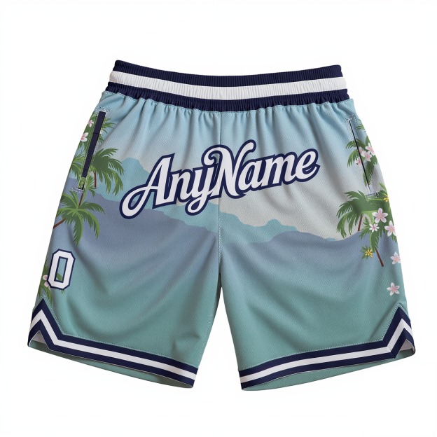 Custom 3D Pattern Lake Blue & White/Black Hawaii Throwback Shorts