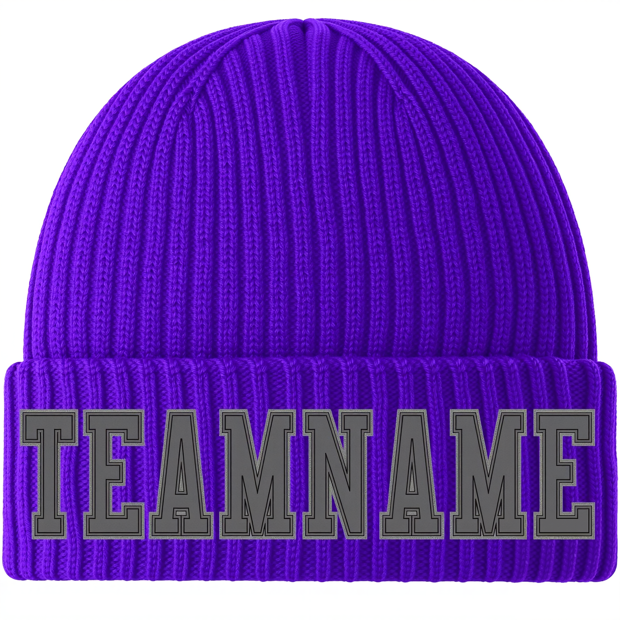 Custom Purple & Grey Stitched Cuffed Knit Hat