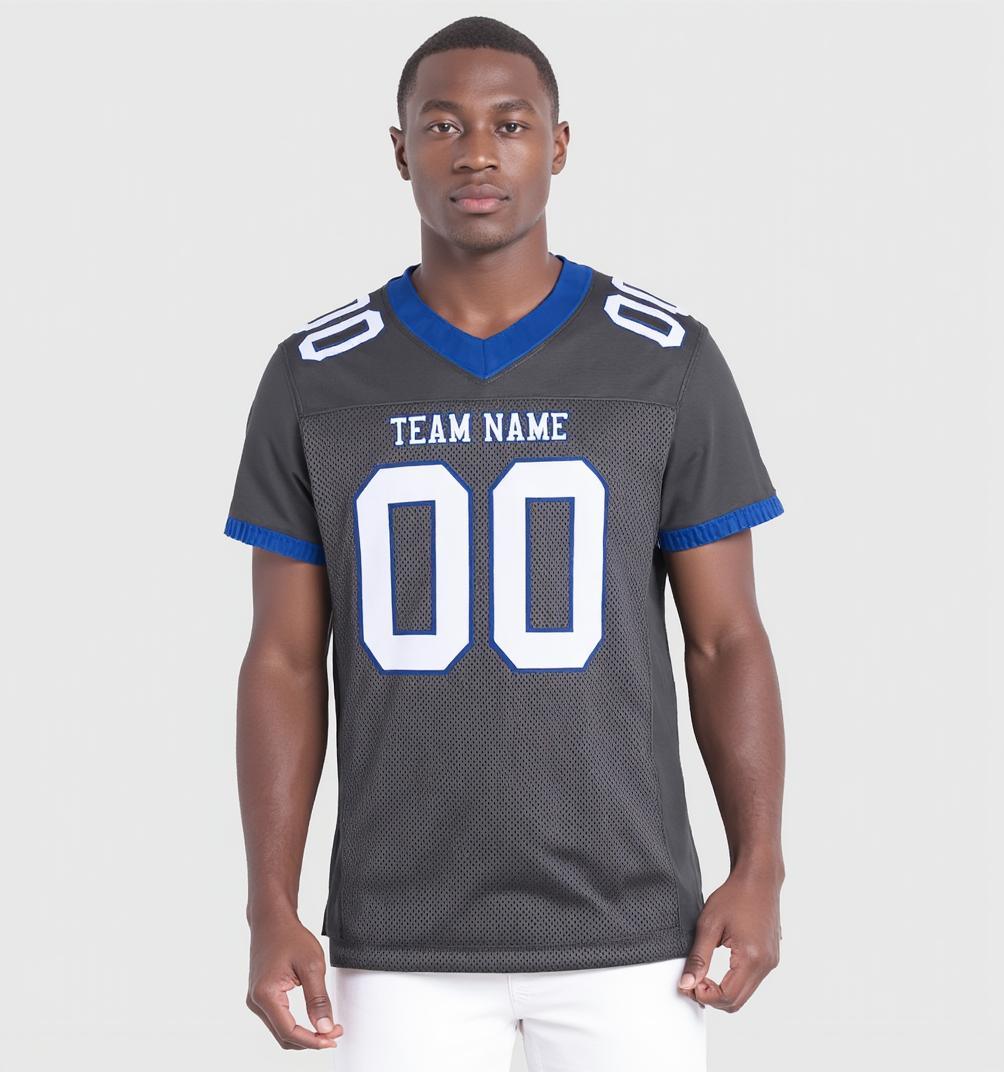 Custom Dark Grey & White/Royal Football Jersey