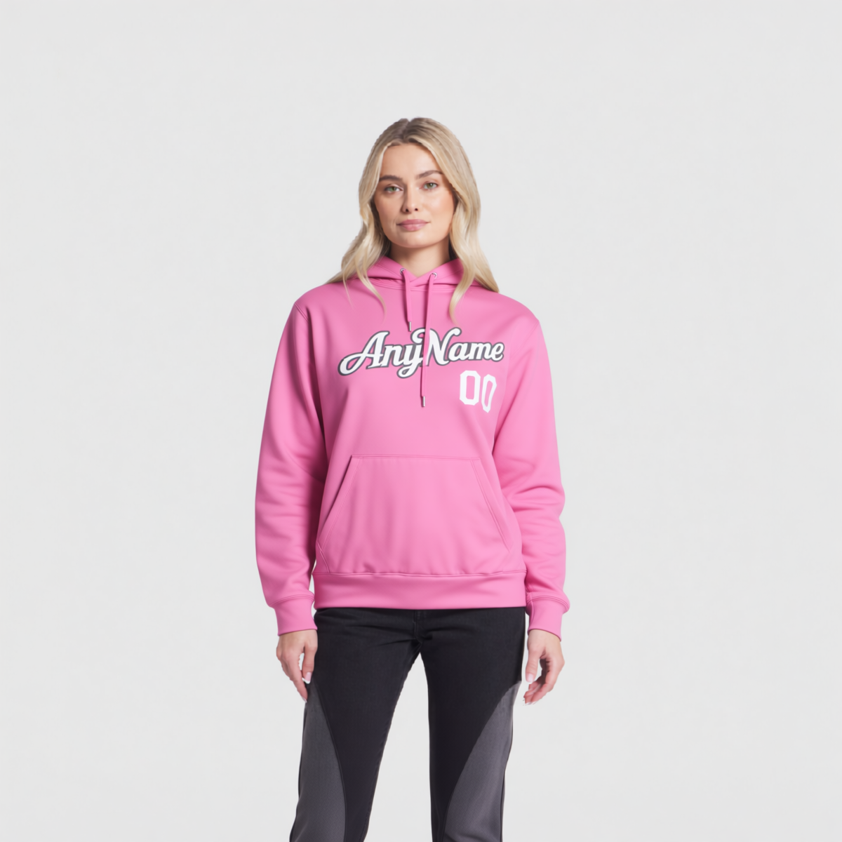 Custom Pink & White/Grey Pullover Sports Sweatshirt Hoodie