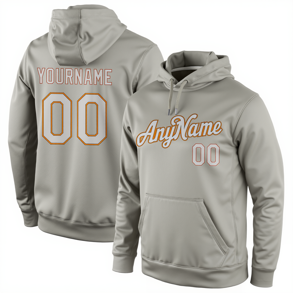 Custom Grey & Orange Pullover Sports Sweatshirt Hoodie