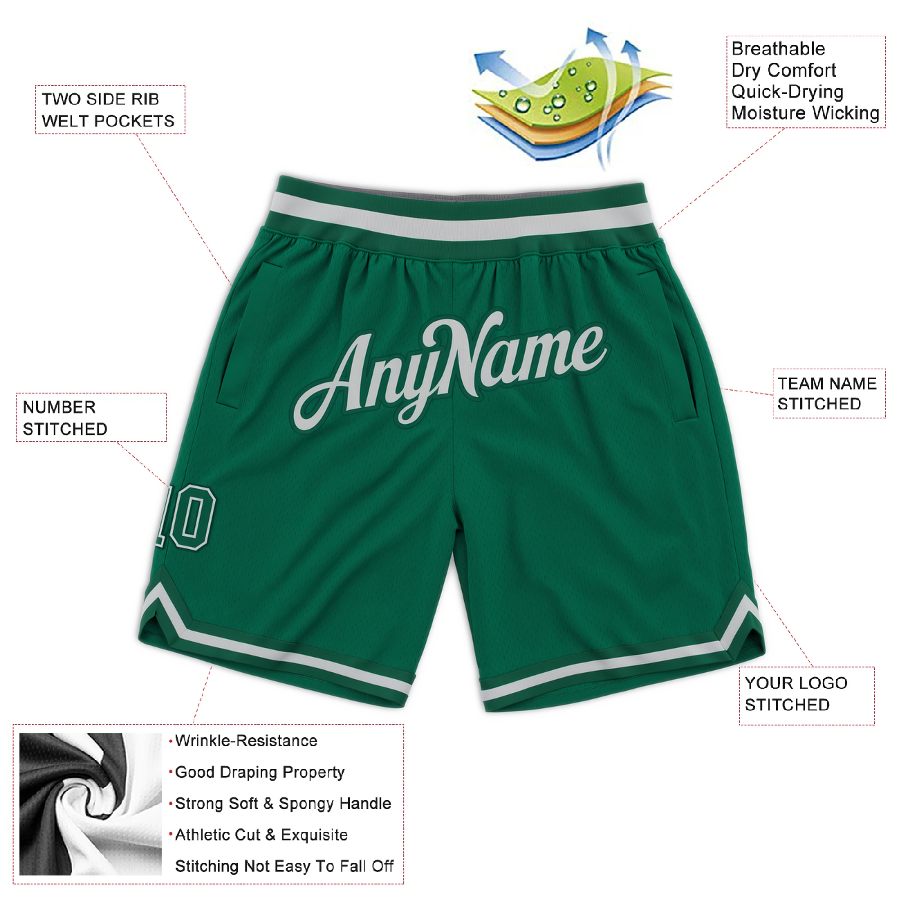 Custom Green & White Throwback Shorts