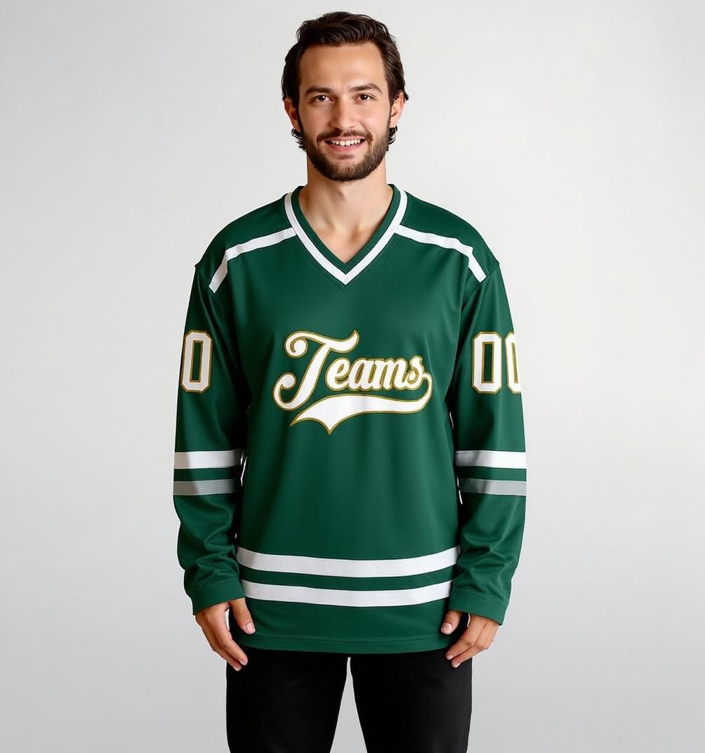 Custom Midnight Green & White/Gold Hockey Jersey