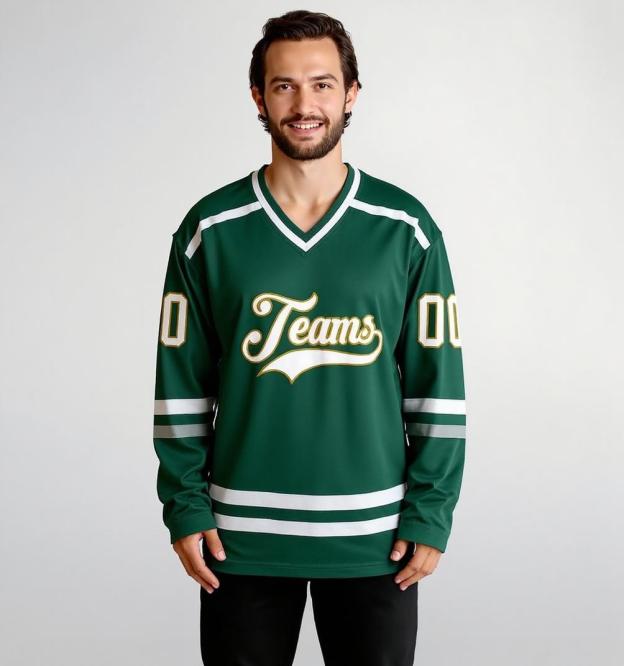 Custom Midnight Green & White/Gold Hockey Jersey