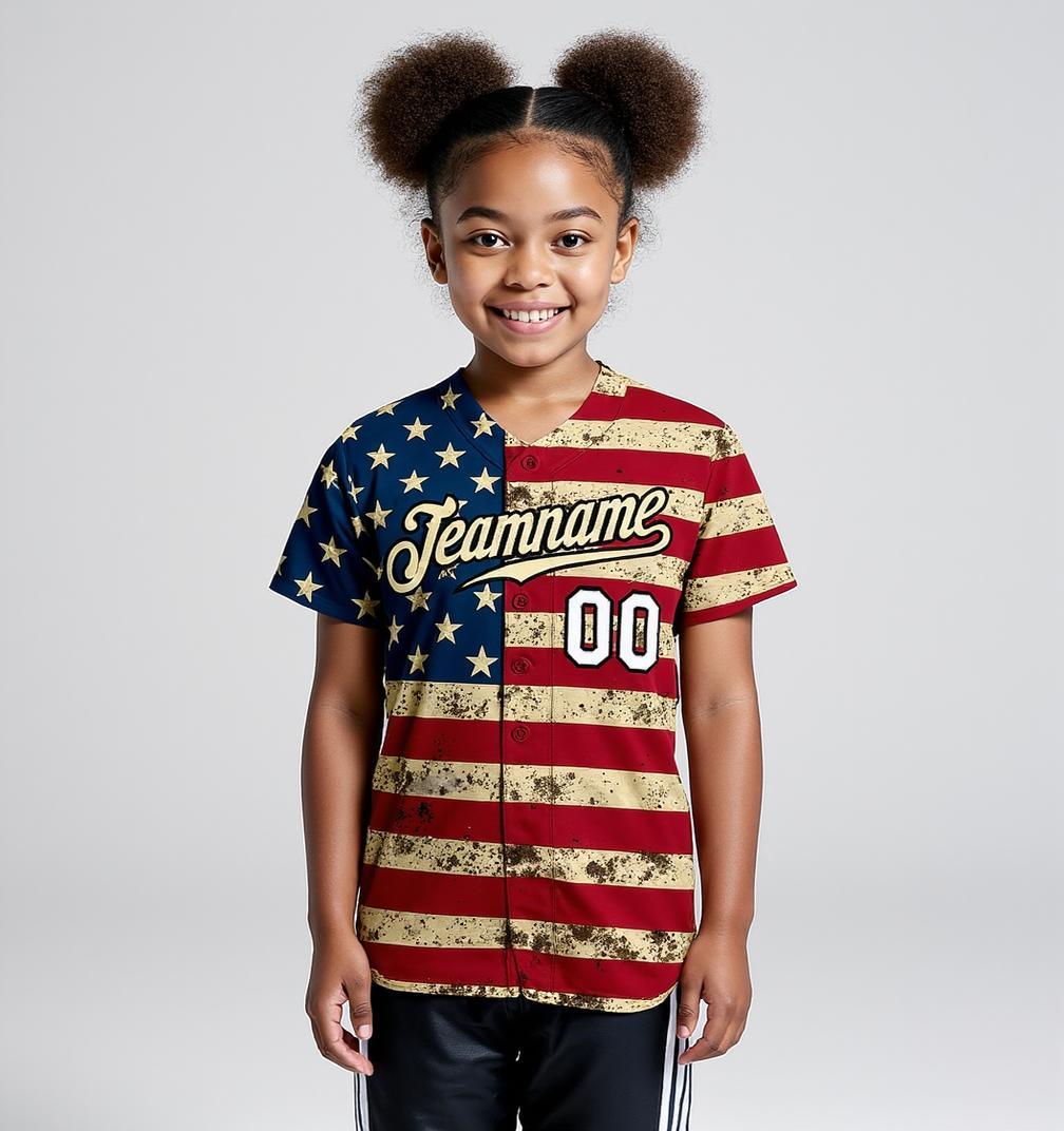 Custom White & Red/Navy 3D Flag Fashion Baseball Jersey