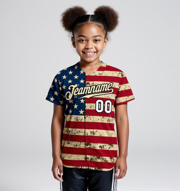 Custom White & Red/Navy 3D Flag Fashion Baseball Jersey