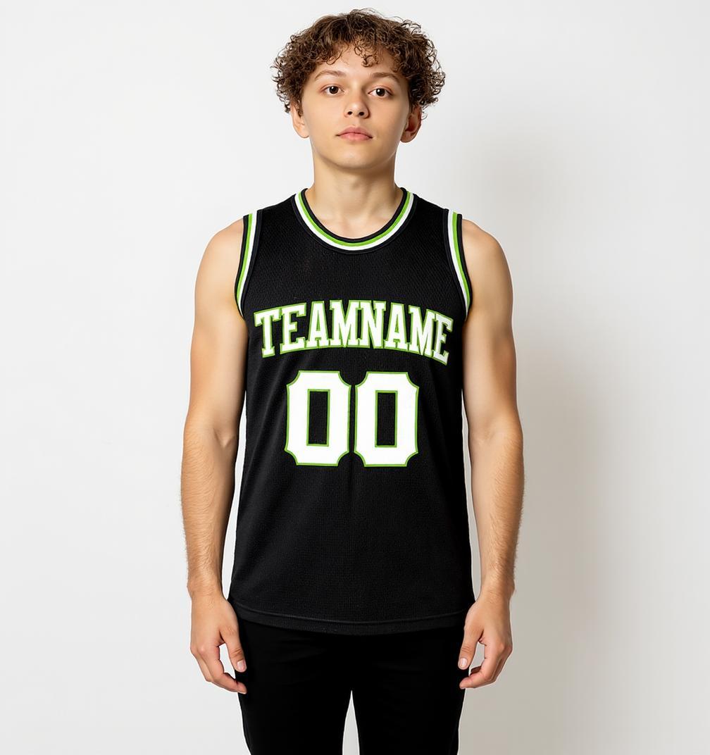 Custom Black & White/Green Basketball City Edition Jersey