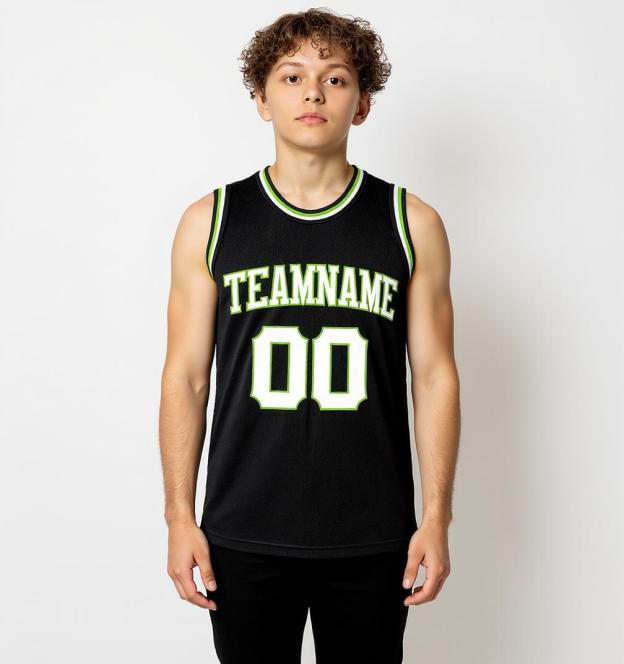 Custom Black & White/Green Basketball City Edition Jersey