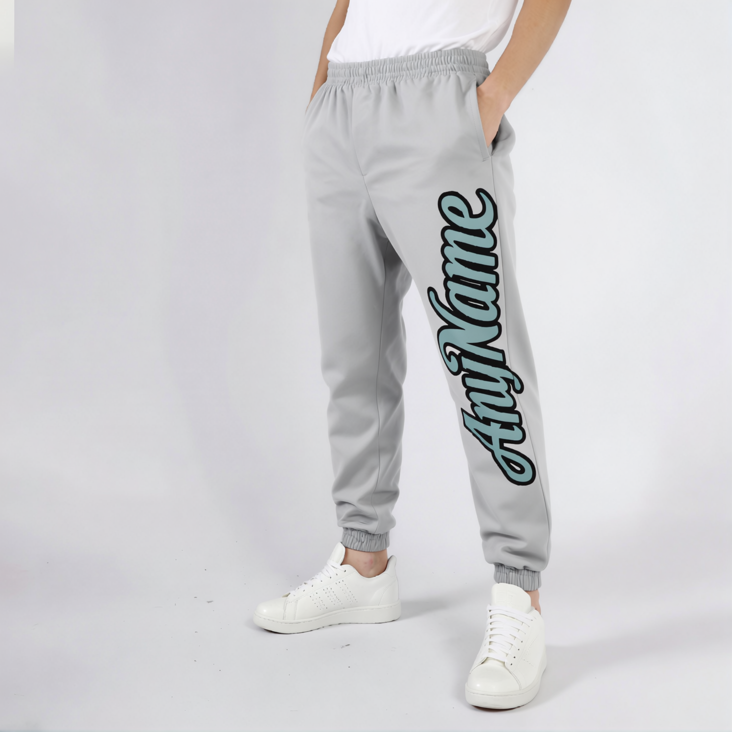 Custom White & Blue/Black Fleece Jogger Sweatpants