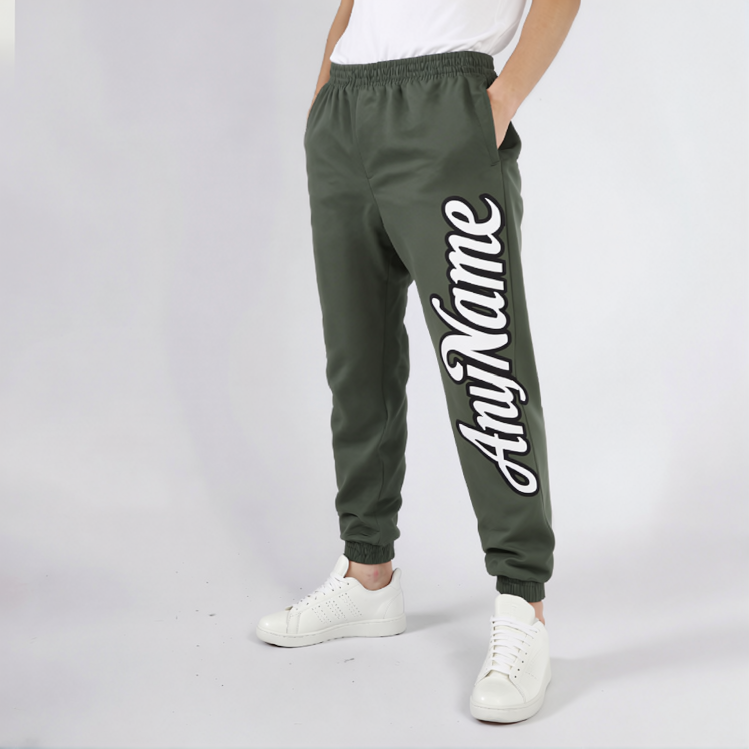 Custom Olive & White/Black Fleece Jogger Sweatpants