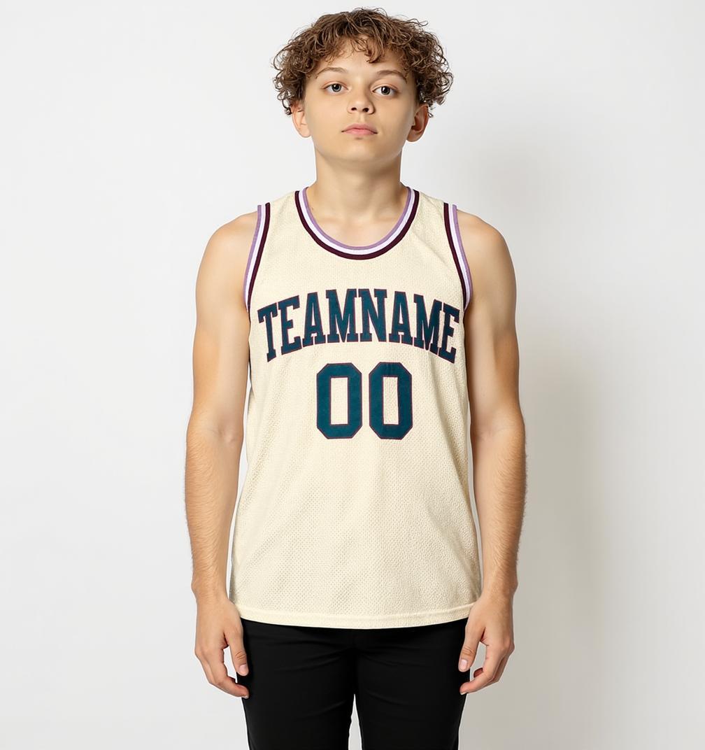 Custom Cream & Teal/Purple Basketball Throwback Jersey