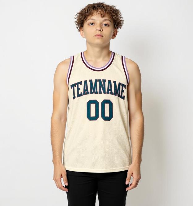 Custom Cream & Teal/Purple Basketball Throwback Jersey