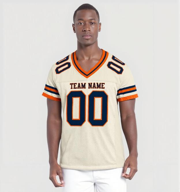 Custom Cream & Navy/Orange Football Jersey