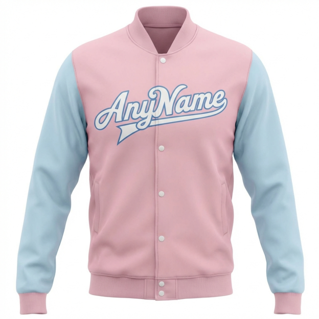 Custom Pink & White/Blue Raglan Sleeves Full-Snap Fleece Jacket